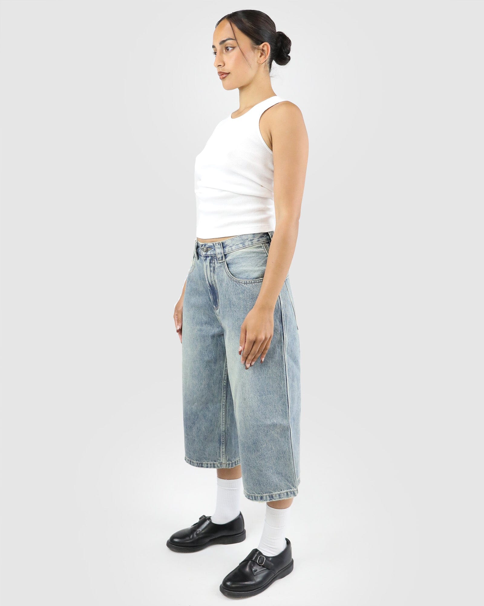 Relaxed 90's Long Jort: Weathered