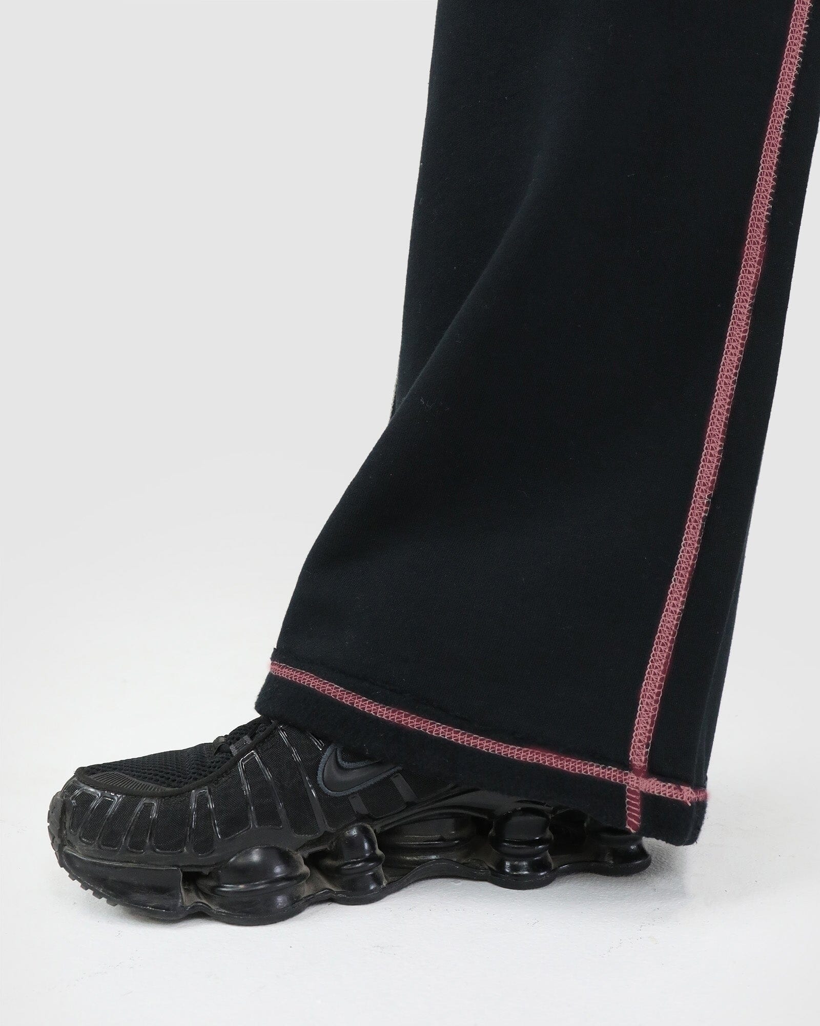 Reverse Track Pant: Black with Burgundy Stitching