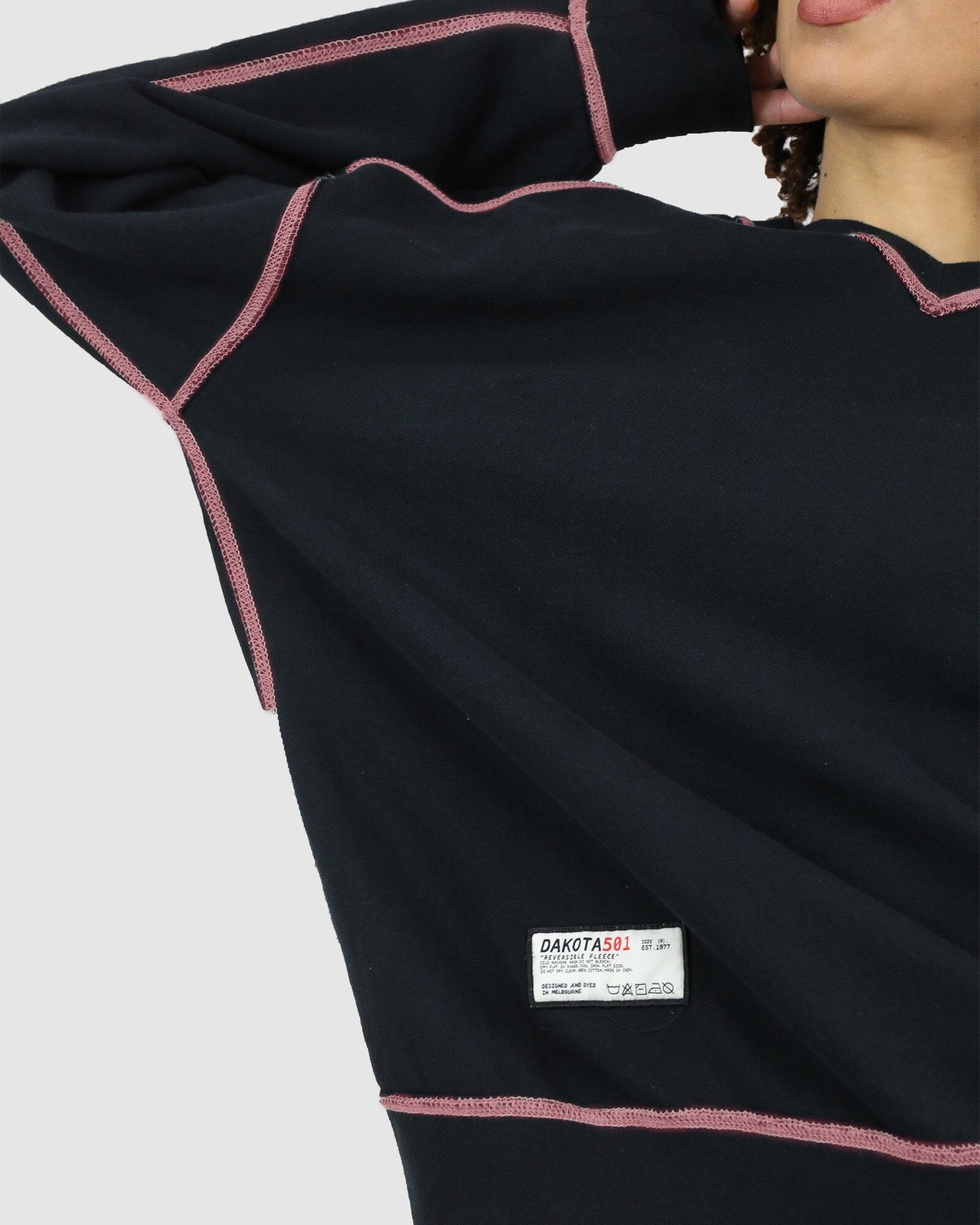 Reverse V neck sweat: Black with Burgundy Stitch