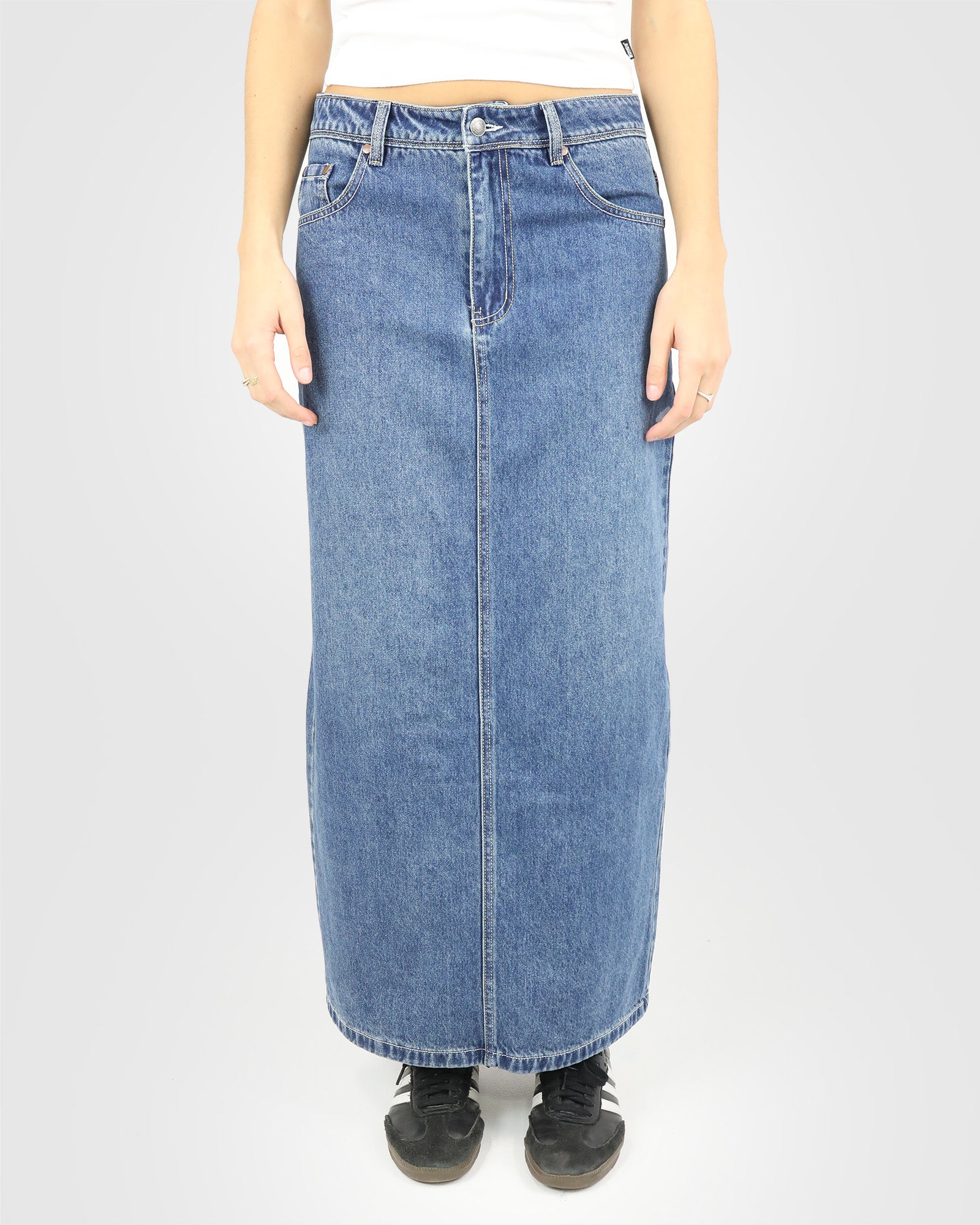 Double D Denim Maxi Skirt: Deep Blue