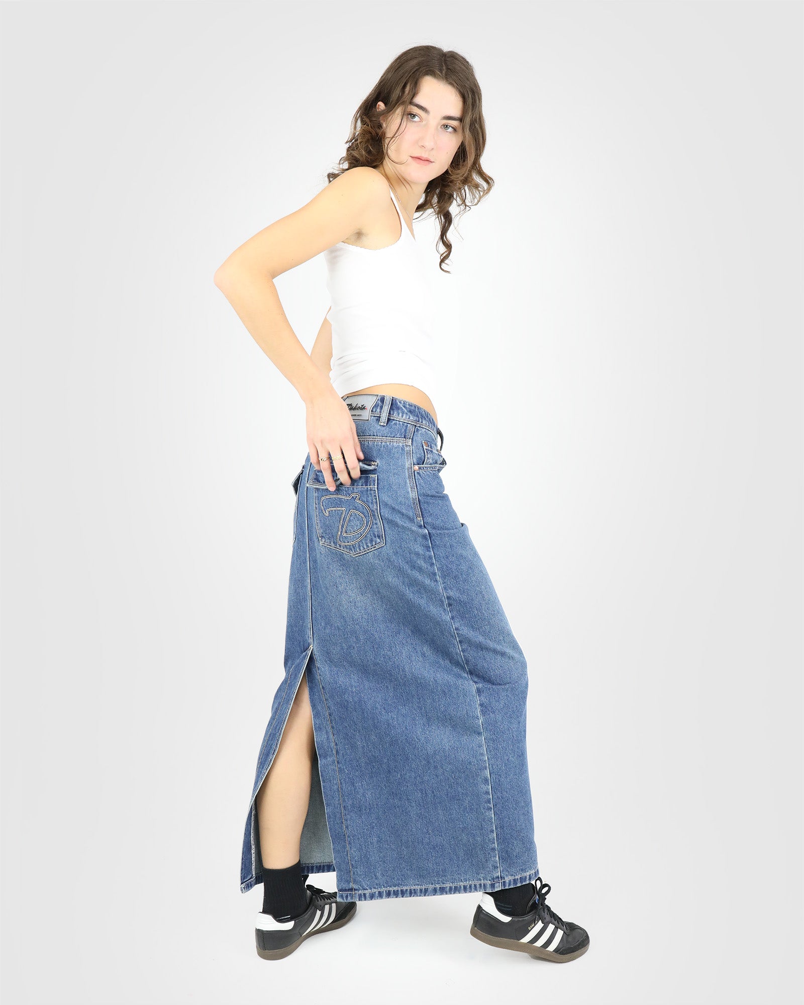 Double D Denim Maxi Skirt: Deep Blue